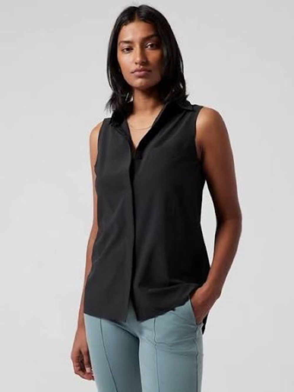 Athleta Black Long-Sleeve Button Shirt